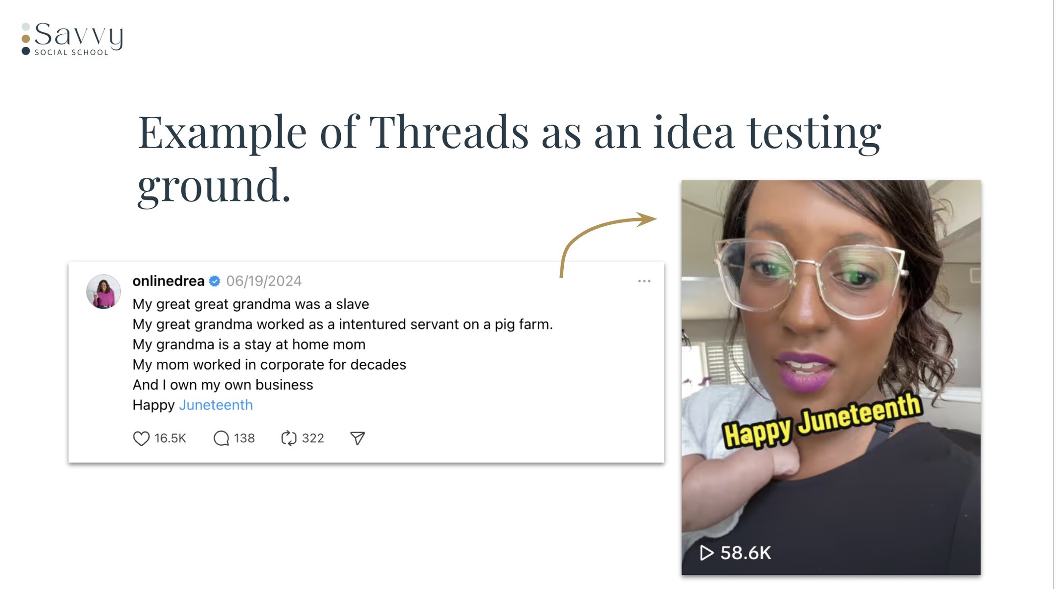 A Threads workshop slide showing how Threads can be used to test an idea.